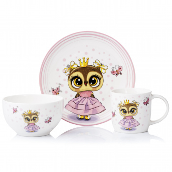 Набір дитячого посуду Ardesto Princess owl, 3 предмети, порцеляна
