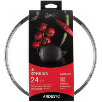 Кришка ARDESTO Gemini Gourmet, 24см, термостійке скло, нержавіюча сталь, бакеліт Кришка ARDESTO Gemini Gourmet, 24см, термостійке скло, нержавіюча сталь, бакеліт
