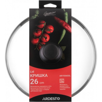 Кришка ARDESTO Gemini Gourmet, 26см, термостійке скло, нержавіюча сталь, бакеліт Кришка ARDESTO Gemini Gourmet, 26см, термостійке скло, нержавіюча сталь, бакеліт