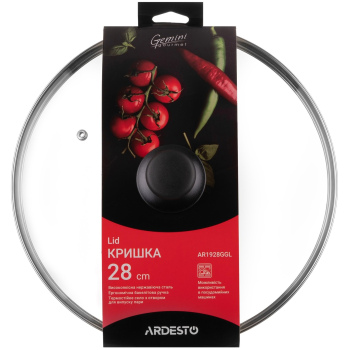 Кришка ARDESTO Gemini Gourmet, 28см, термостійке скло, нержавіюча сталь, бакеліт Кришка ARDESTO Gemini Gourmet, 28см, термостійке скло, нержавіюча сталь, бакеліт