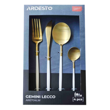 Набір столових приборів ARDESTO Gemini Lecco, 4 прибори, нержавіюча сталь, золотисто-білий Набір столових приборів ARDESTO Gemini Lecco, 4 прибори, нержавіюча сталь, золотисто-білий