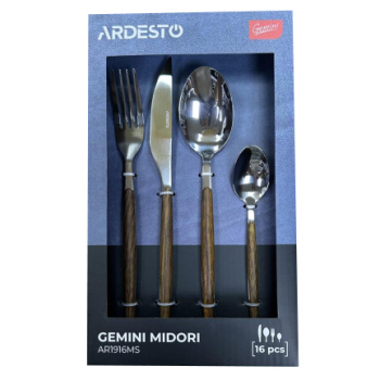 Набір столових приборів Ardesto Gemini Midori, 16 приборів, нержавіюча сталь, пластик, коричневий Набір столових приборів Ardesto Gemini Midori, 16 приборів, нержавіюча сталь, пластик, коричневий