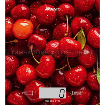 Ваги ARDESTO кухонні CHERRY, 5кг, AAAx2 в комплекті, скло, багатокольоровий Ваги ARDESTO кухонні CHERRY, 5кг, AAAx2 в комплекті, скло, багатокольоровий