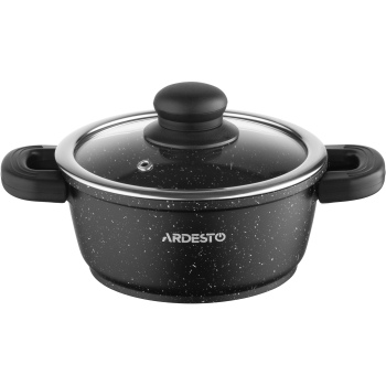 Каструля зі скляною кришкою Ardesto Gemini Anzio, 1.2л, алюміній, чорний Каструля зі скляною кришкою Ardesto Gemini Anzio, 1.2л, алюміній, чорний