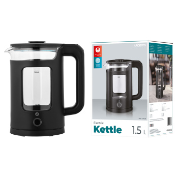 Електрочайник ARDESTO 1.5л, скло+пластик, чорний Електрочайник ARDESTO 1.5л, скло+пластик, чорний