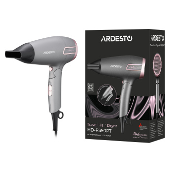 Фен ARDESTO Pink Touch, 2000Вт, 2 швидкості, 2 темп.режими, складана ручка, сірий+рожевий Фен ARDESTO Pink Touch, 2000Вт, 2 швидкості, 2 темп.режими, складана ручка, сірий+рожевий